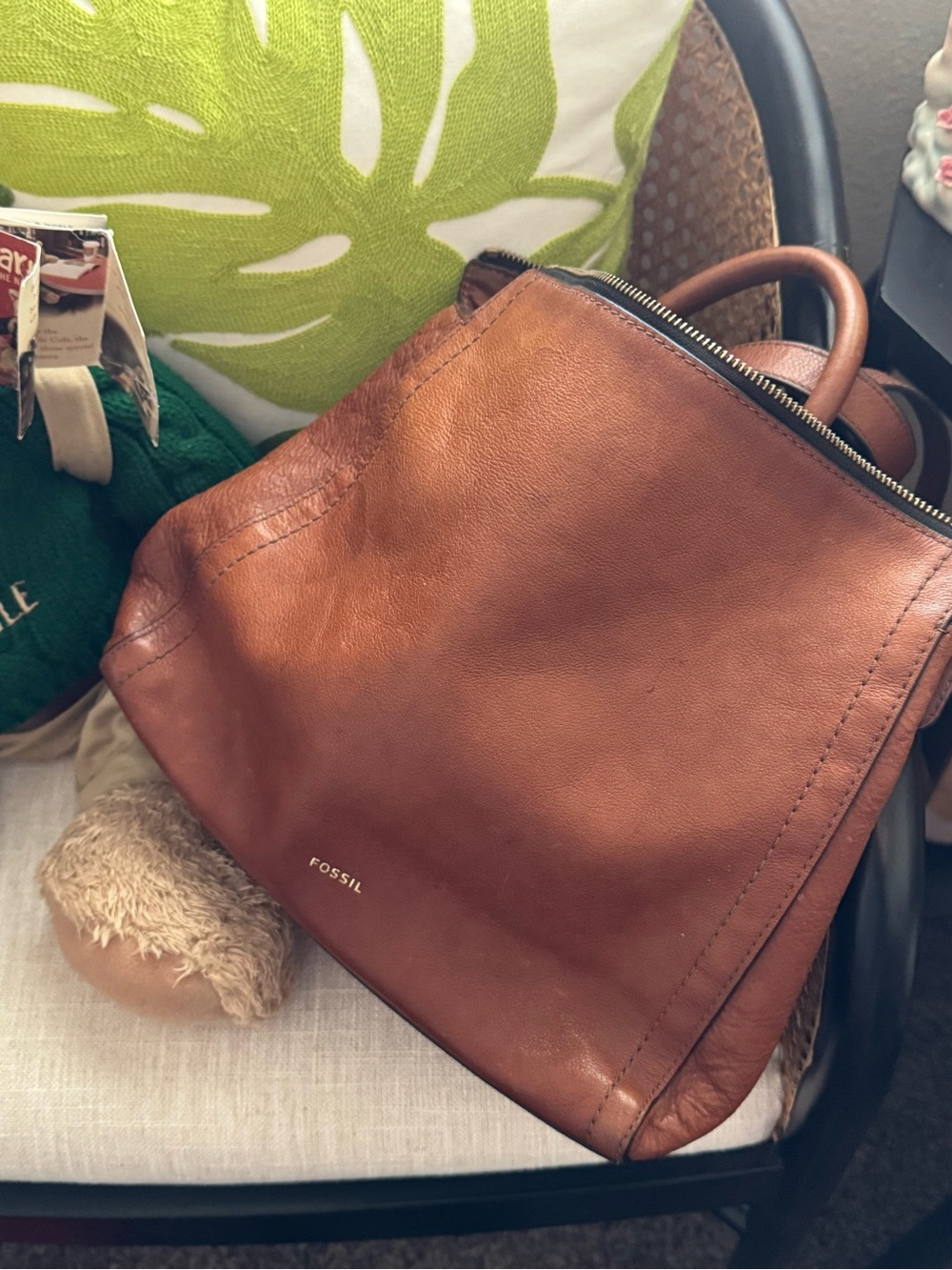 Fossil Cognac Leather Shoulder Bag